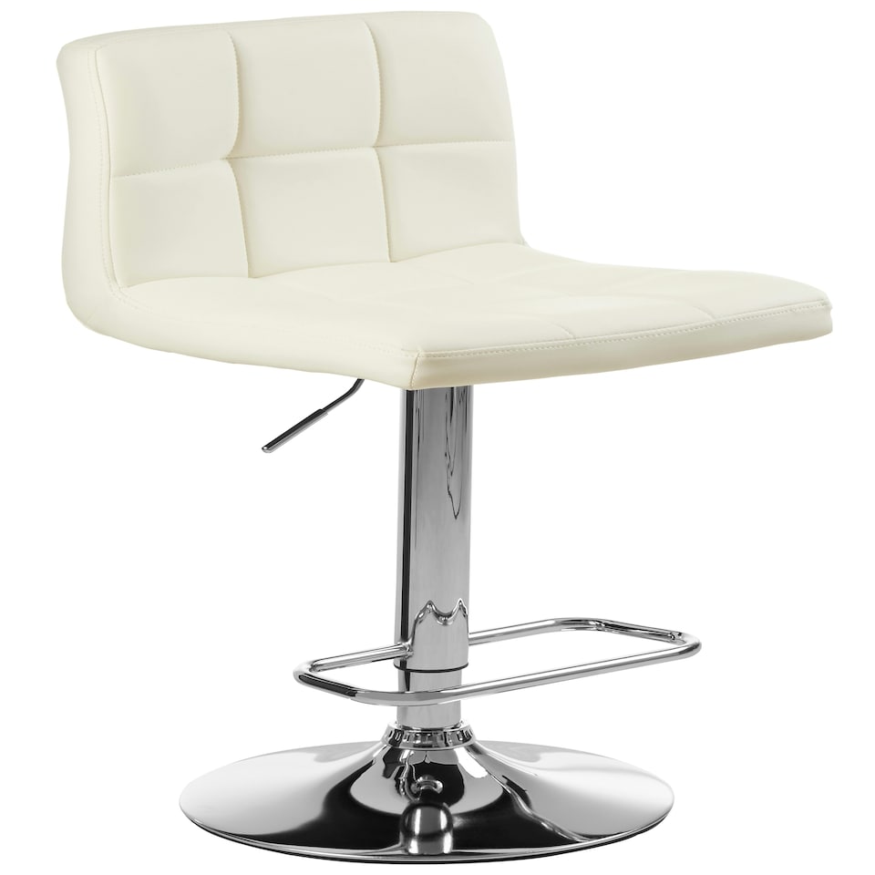 image 1 of Interiors By Premier Sleek White Quilted Chrome Base Bar Stool, Comfortable Bar Chair, Adjustable Height Modern Bar Stool