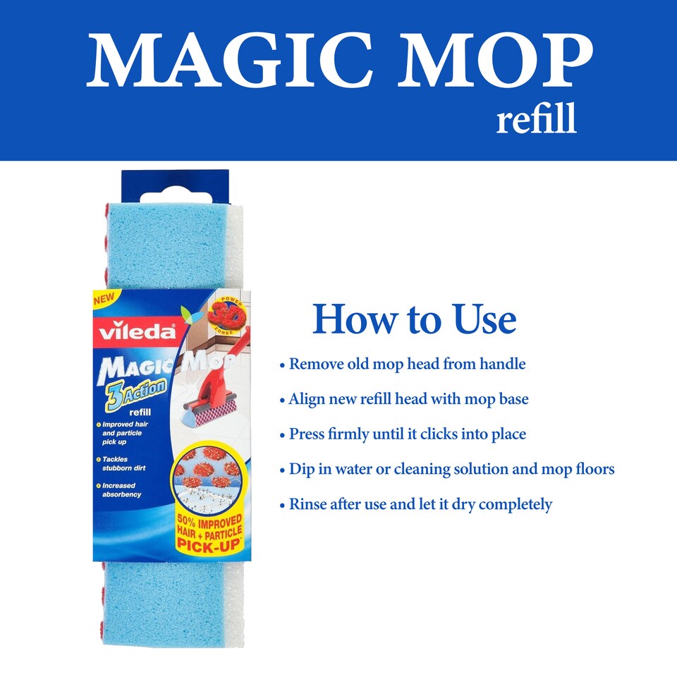 image 1 of Vileda Magic Mop Refill Sponge Floor Cleaning Replacement Head Hard Floors