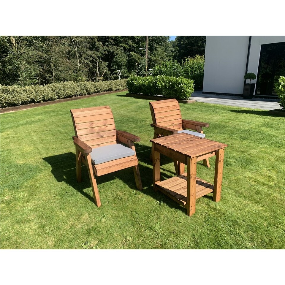 image 1 of Deluxe 2 Chair & Table Outdoor Set With 2 x Chair Cushion Grey