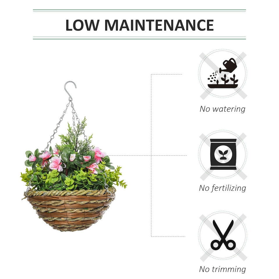 image 1 of Outsunny 2 PCs Artificial Lisianthus Flower Hanging Planter Basket Home
