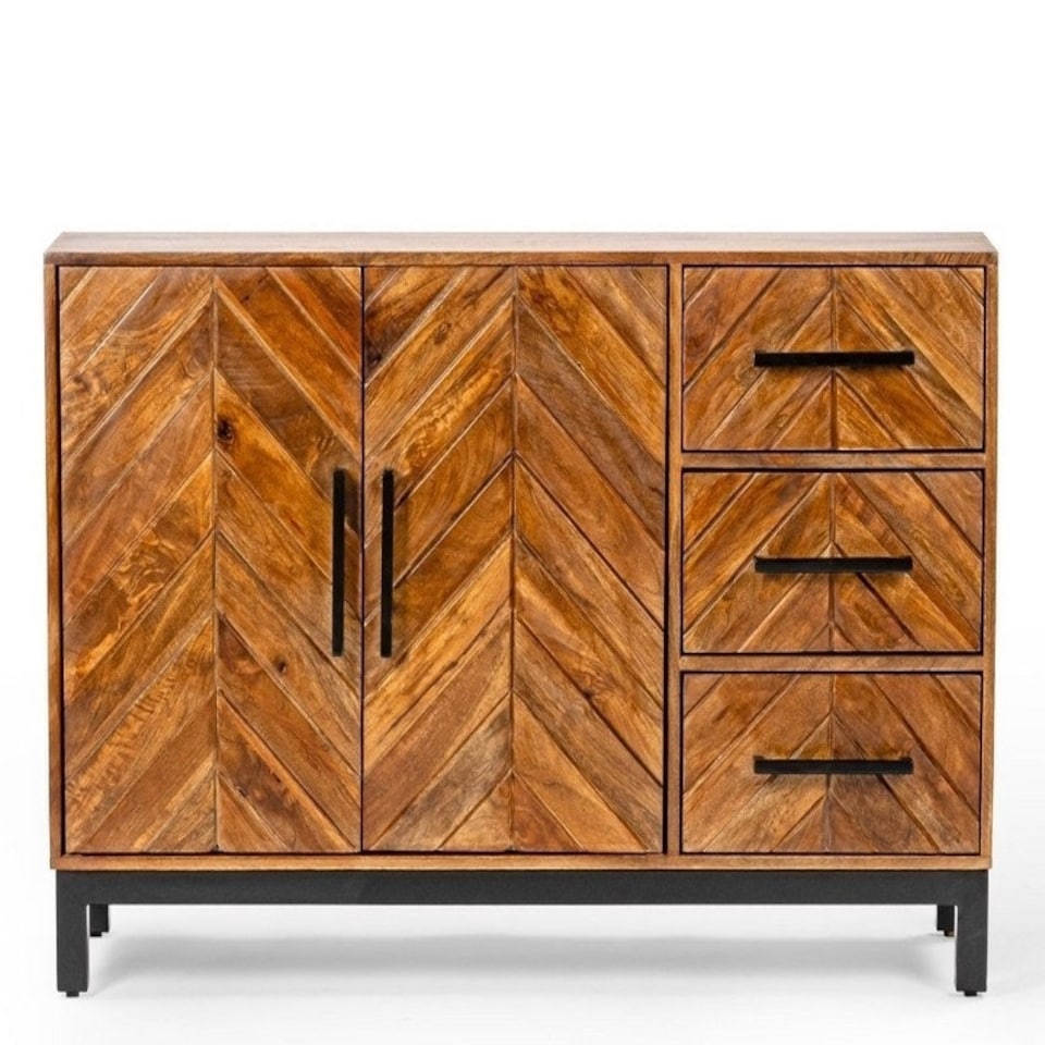 image 1 of Parquet 120 cm Sideboard - Mango Wood/Iron - L40 x W120 x H80 cm - PP Finish | Brown