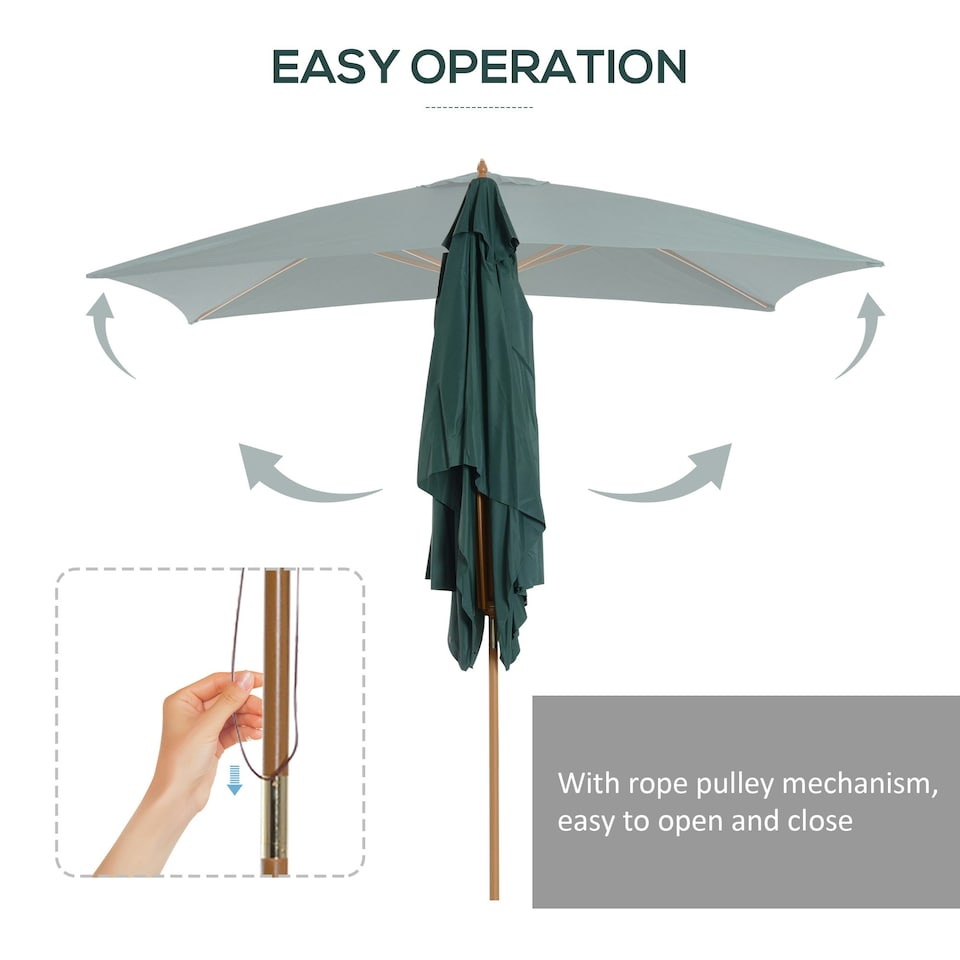 image 1 of Outsunny Wooden Garden Parasol Sun Shade Patio Umbrella Canopy Green