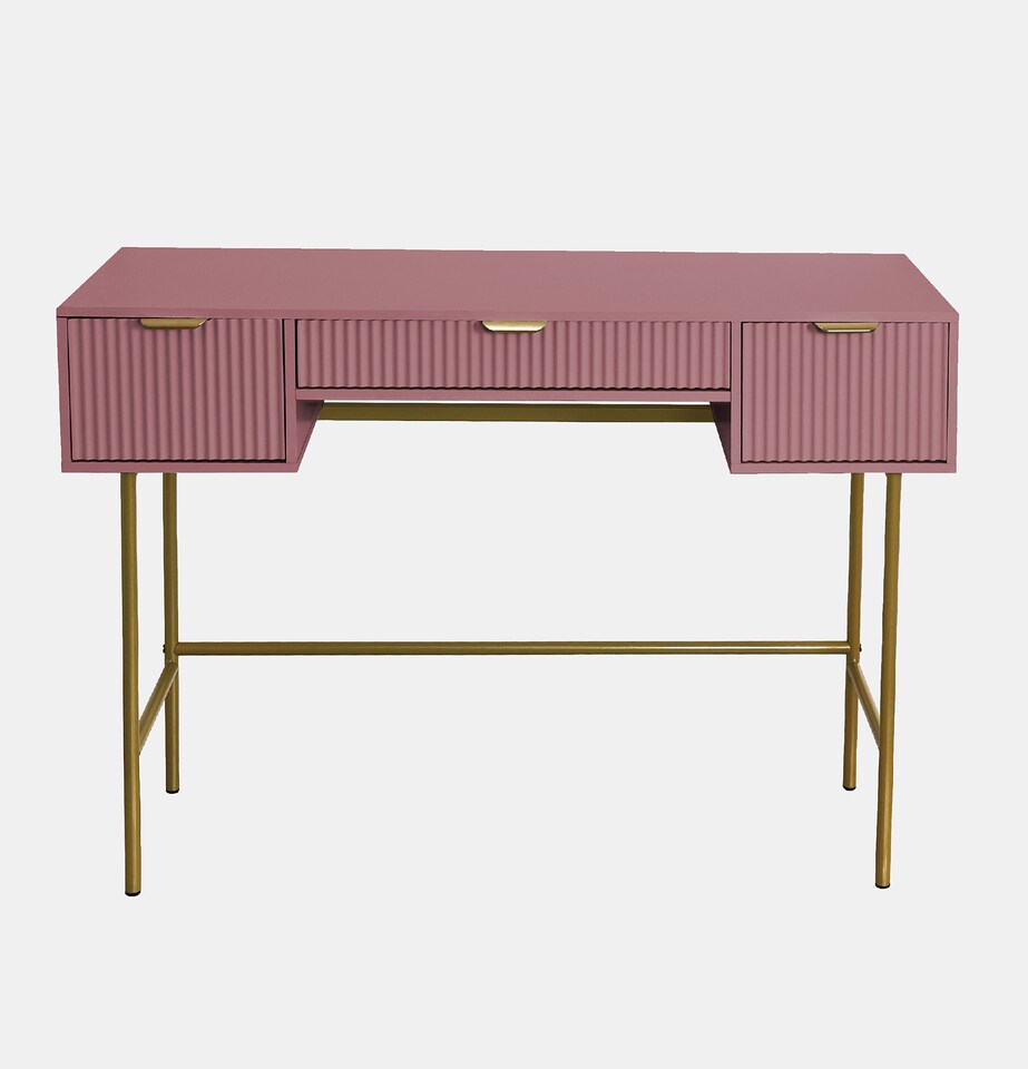 image 1 of OHS Ribbed Dressing Table Vanity Makeup Desk with 3 Drawers | Deep Blush