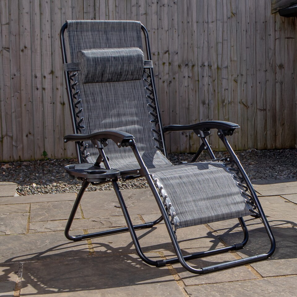 image 1 of Multi Position Garden Zero Gravity Relaxer Chair Sun Lounger in Mixed Grey | Grey | Grey