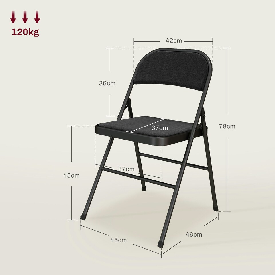 image 1 of HOMCOM 4 Pack Linen-Look Padded Folding Chairs with Cushioned Seat Black