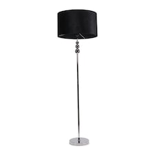 ValueLights Marissa Black Velvet Shade with Chrome Stacked Ball Floor Lamp | Silver