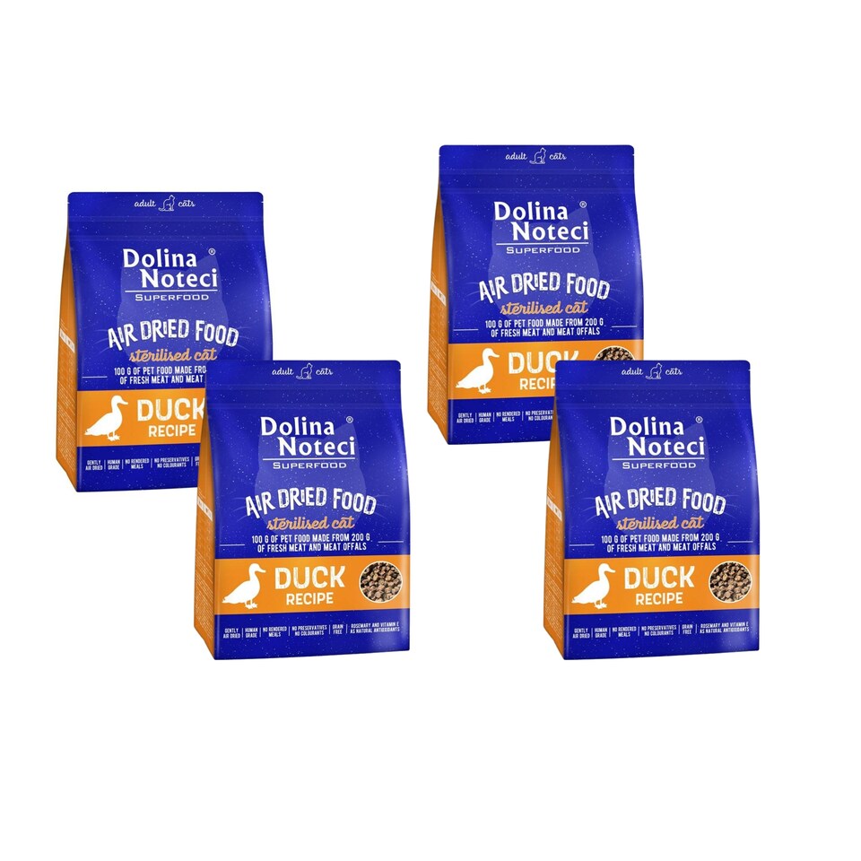 image 1 of Dolina Noteci Superfood Duck Recipe Premium Dried Cat Food for Adult and Sterilised Cats 1kg Rich in Natural Healthy Nutrients x4