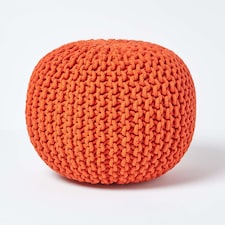 Homescapes Burnt Orange Round Cotton Knitted Pouffe Footstool - 35 x 40 cm | Orange | H 35cm x W 40cm