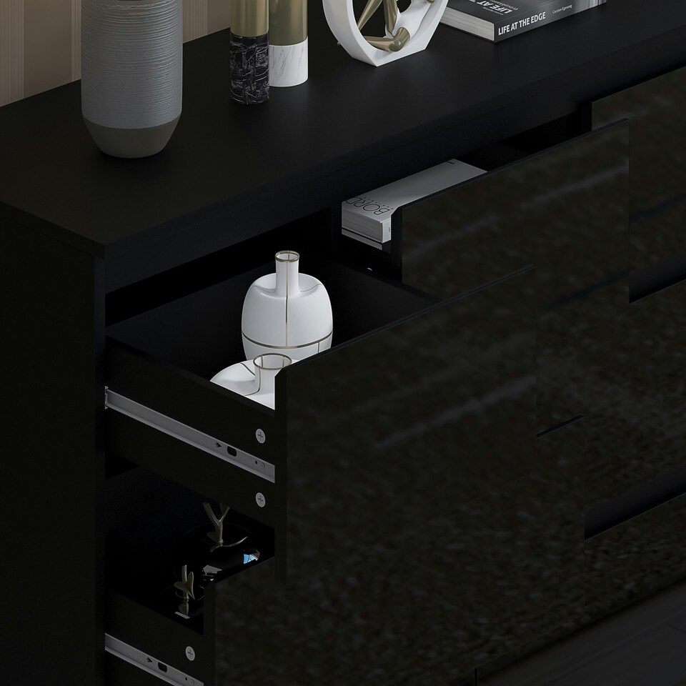 image 1 of FWStyle Stora 7 Drawer Merchant Chest Of Drawers - Black Gloss Front