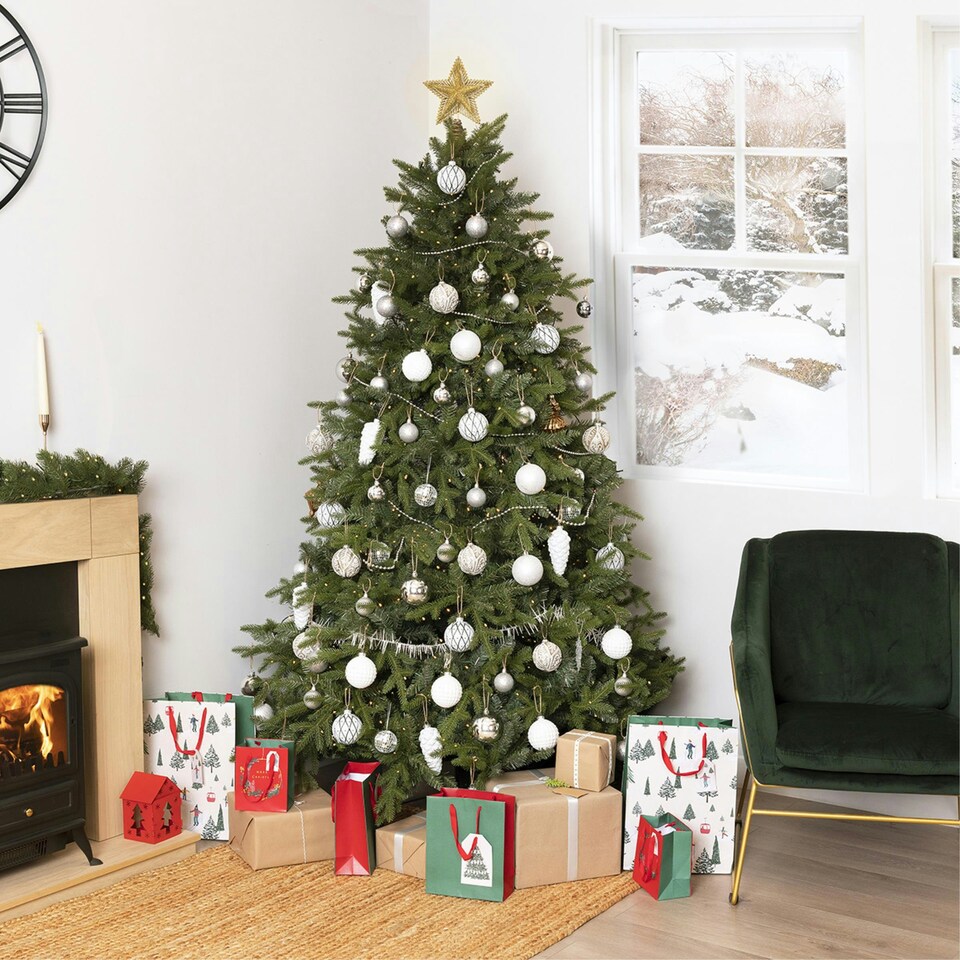 image 1 of Charles Bentley 6ft Faux Nordic Spruce Hinged Christmas Tree Easy Assembly Green | One Size