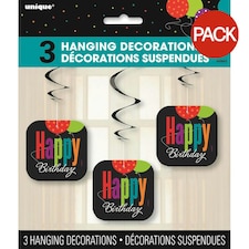 Unique Party Cheer Birthday Hanging Decoration (Pack of 3) - Black/Red/Green - One Size