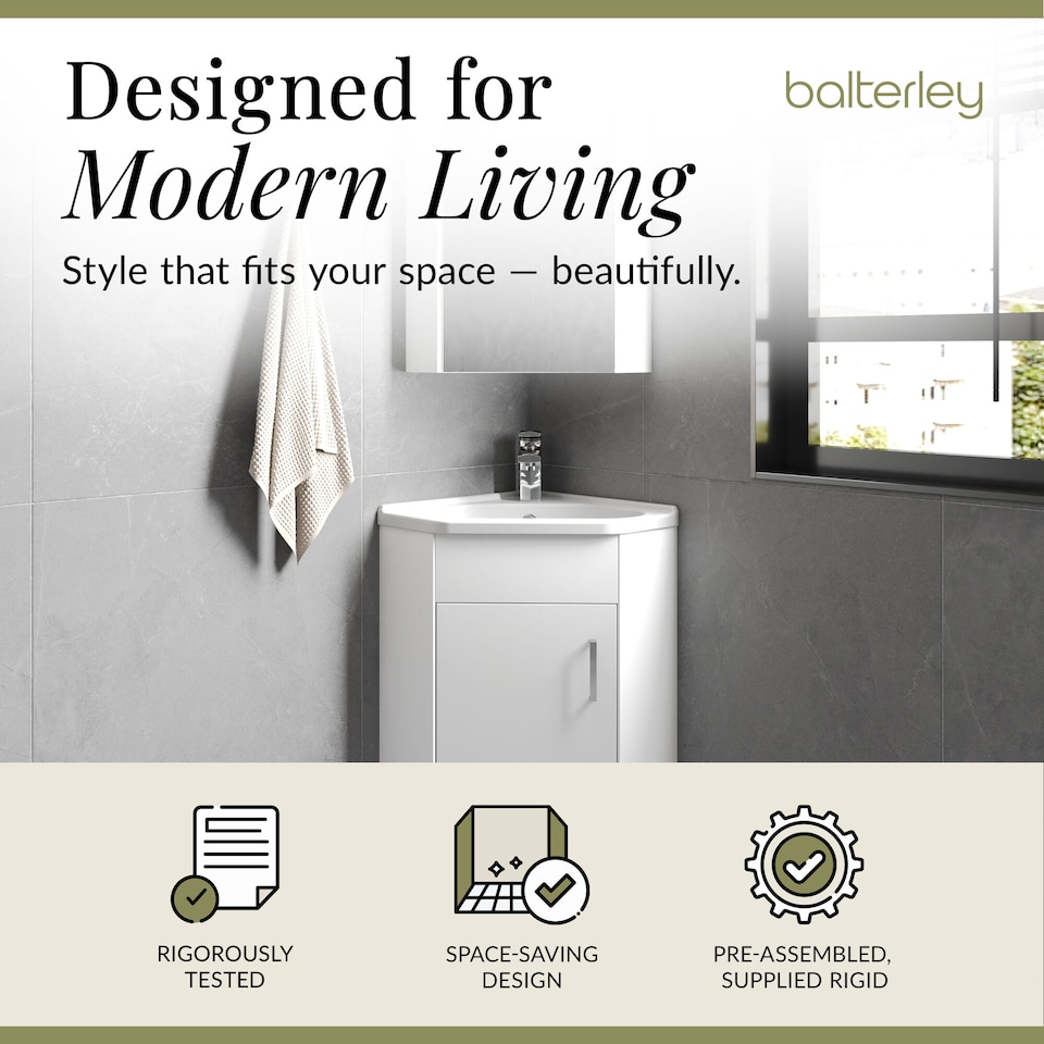 image 1 of Balterley Free Standing 1 Door Corner Vanity Basin Unit - Balterley | White | Gloss White | 1
