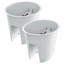 Oval Ratolla Railing Plant Pot - 22.5x29.8x24.2cm | White | White & Set of 2 | 2