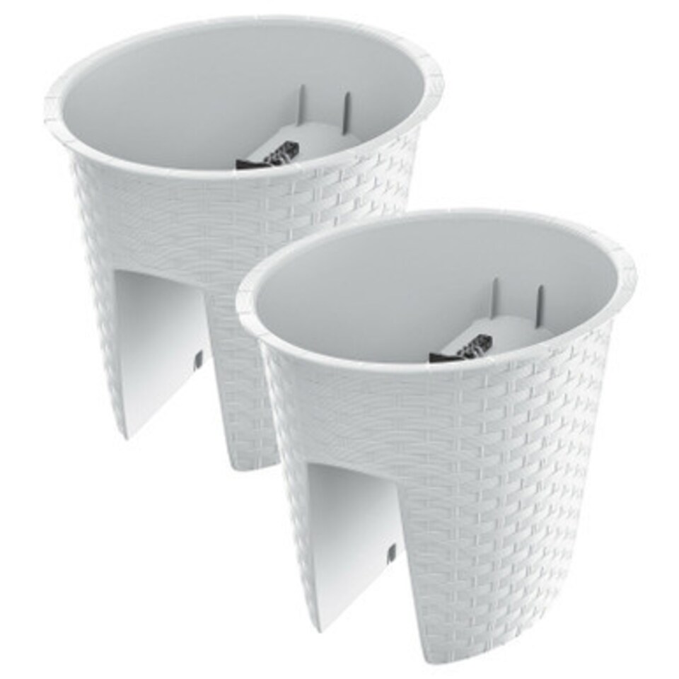 image 1 of Oval Ratolla Railing Plant Pot - 22.5x29.8x24.2cm | White | White & Set of 2 | 2