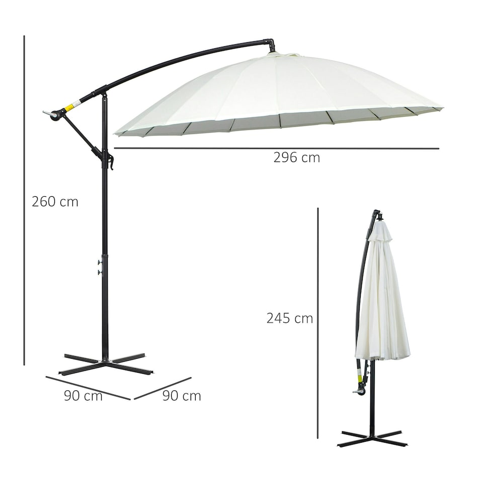 image 1 of Outsunny 3(m) Cantilever Shanghai Parasol with Crank Handle, Off-White