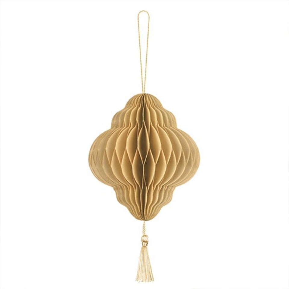 image 1 of Beige Honeycomb Lantern with Tassel Hanging Paper Bauble Decoration 15cm