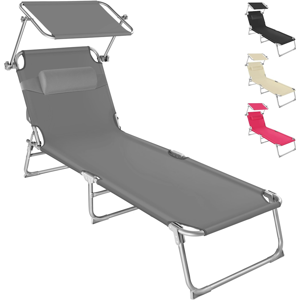 image 1 of Sun Lounger - foldable, adjustable sunroof, 4-step backrest, head cushion | Pink | pink | 1