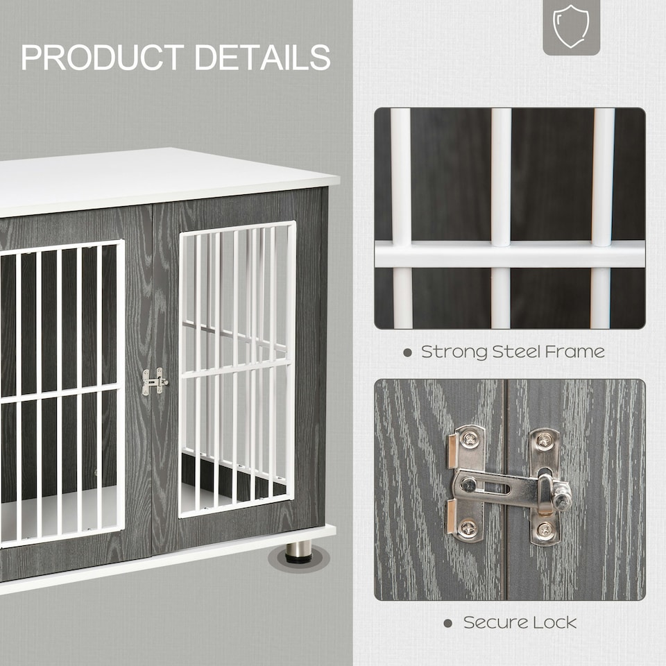 image 1 of PawHut Modern Dog Crate Pet Kennel Cage w/ Lockable Door - Grey & White
