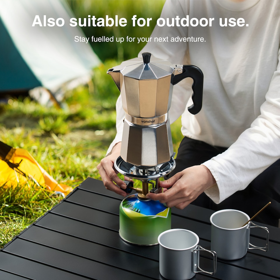 image 1 of VonShef Stovetop Coffee Maker, 9 Cup Moka Pot with Replacement Gasket