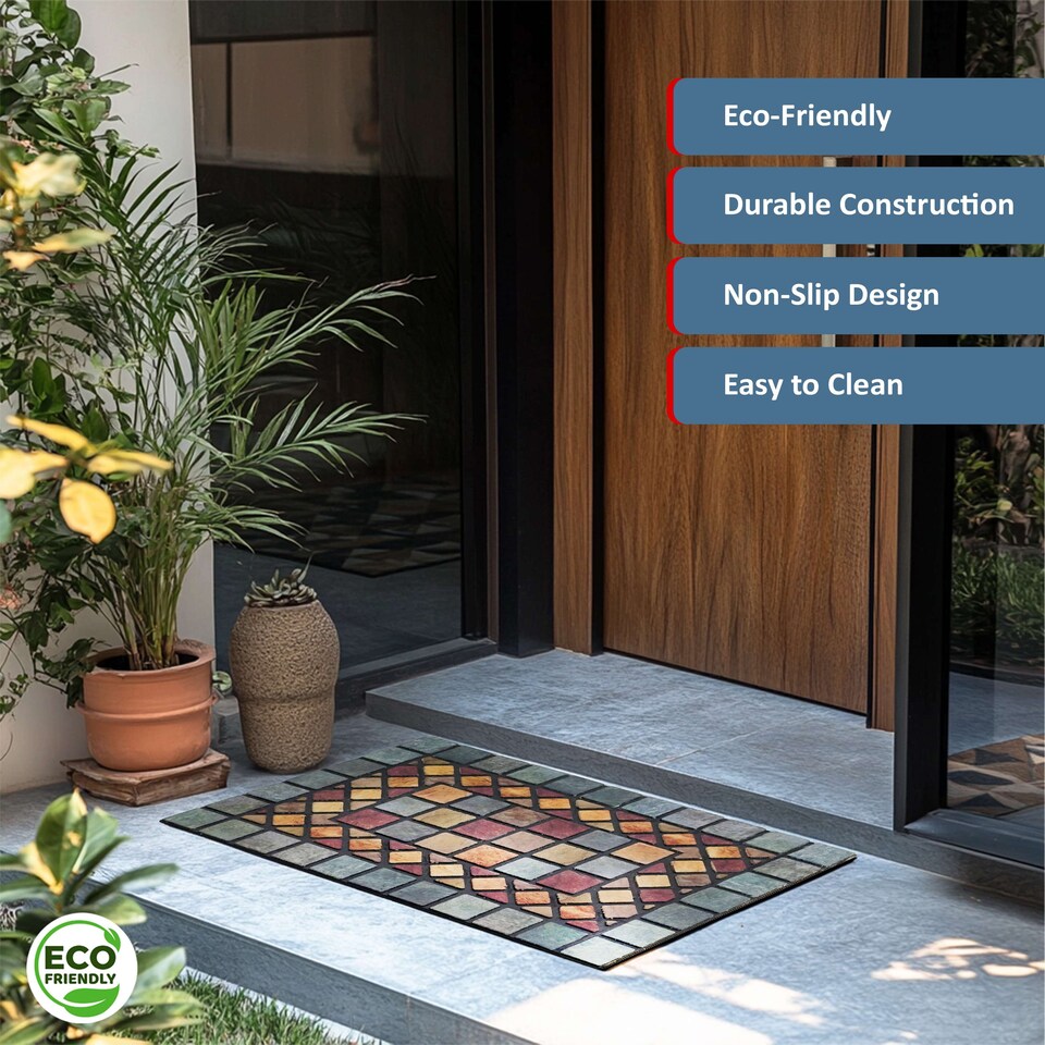 image 1 of Nicoman Rubber Elegant Blue Tile Doormat - 90x60cm