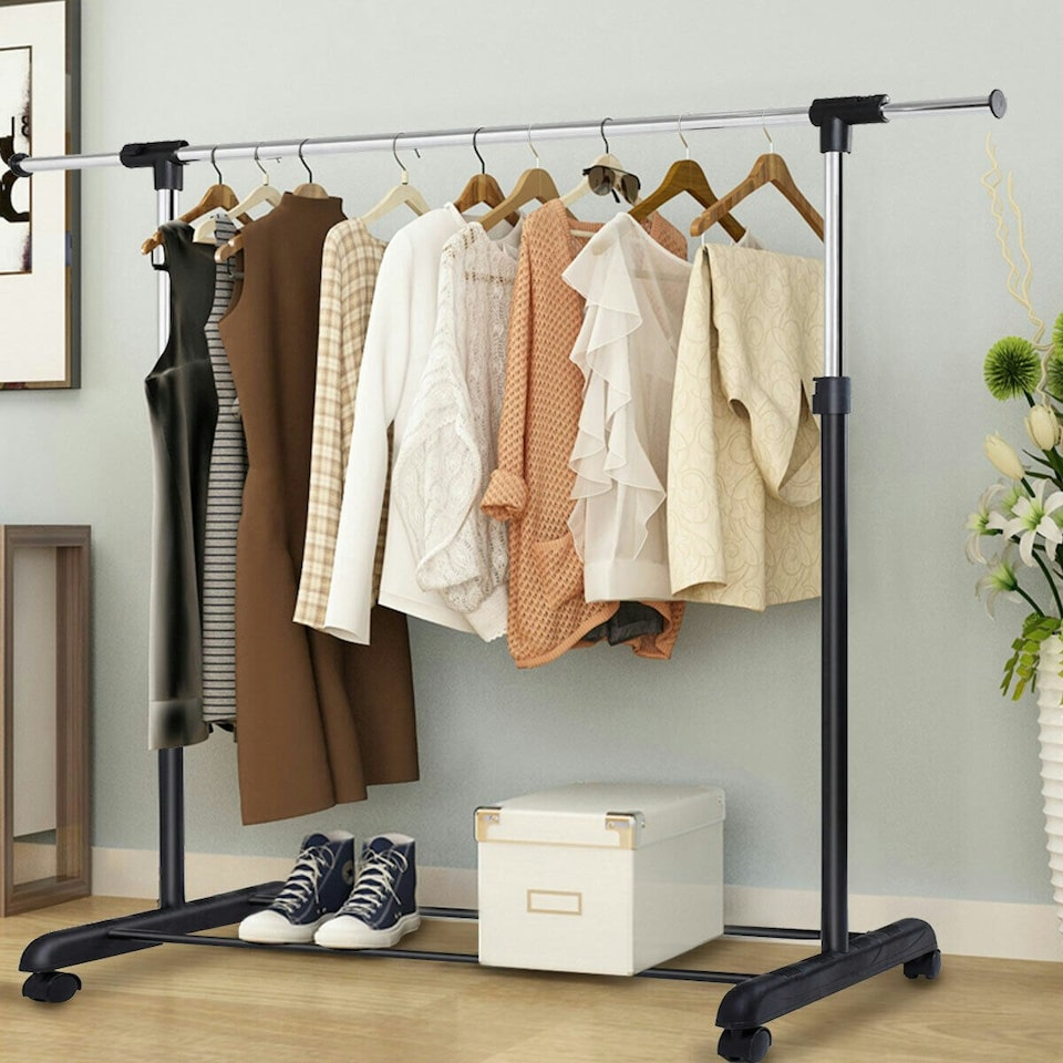 image 1 of COSTWAY Single Rail Garment Drying Rack Metal Clothes Rail
