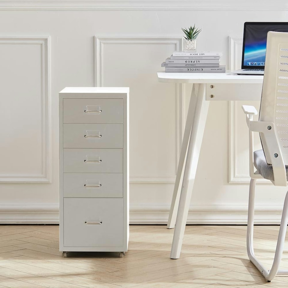 image 1 of Living and Home File Cabinet with Wheels - 5 Drawers White