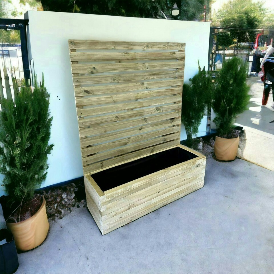 image 1 of Norfolk Planter and Trellis (Pack of 2) - Wood - L120 x W40 x H120 cm Brown