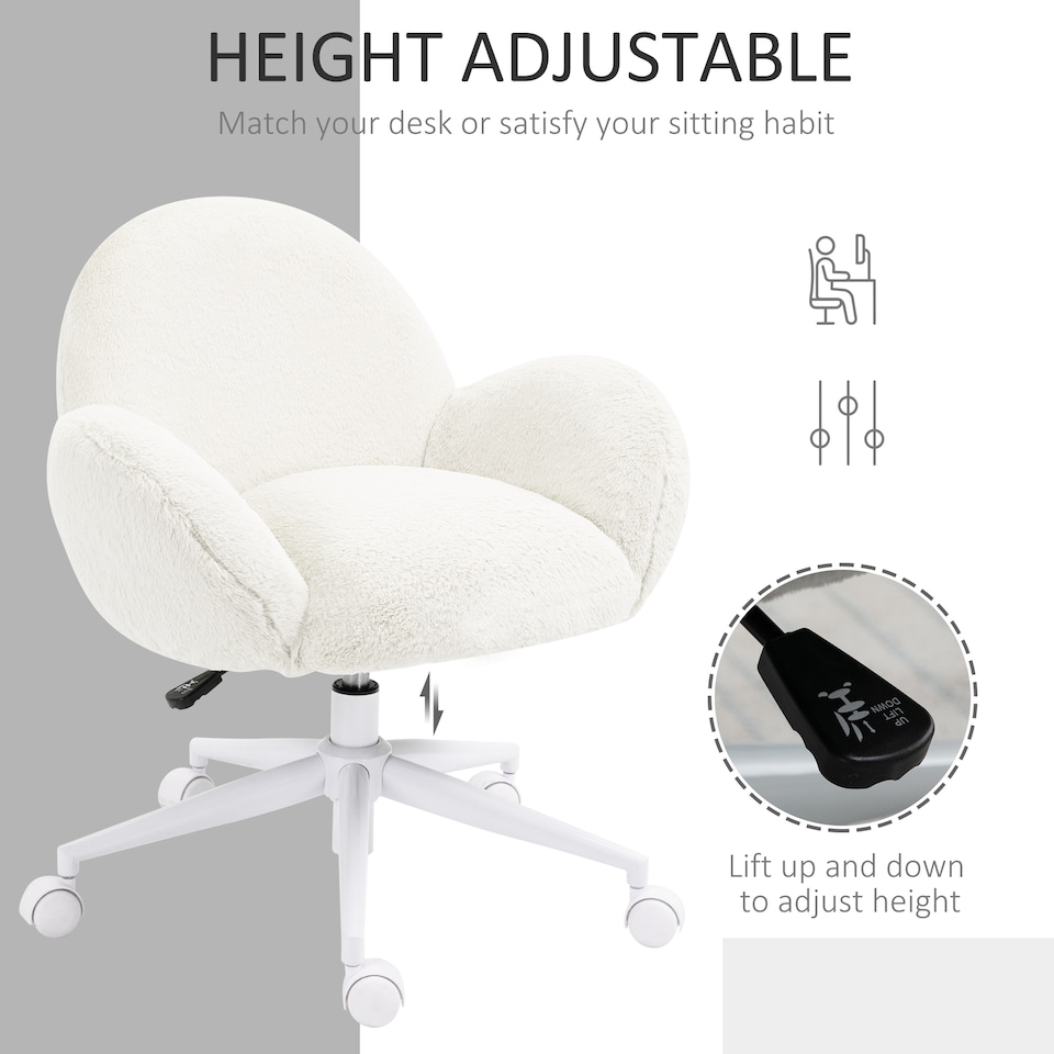 image 1 of HOMCOM Fluffy Leisure Chair Office Chair with Backrest and Armrest for Home Bedroom Living Room with Wheels Cream White