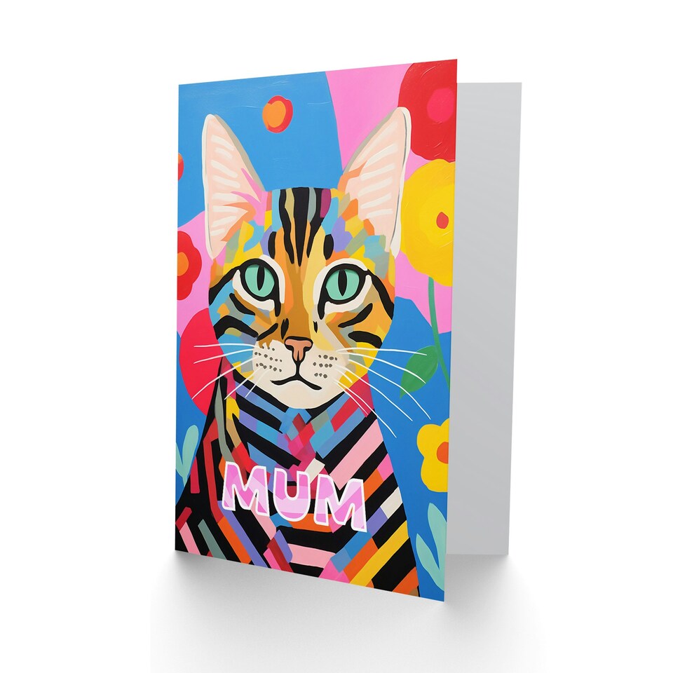 image 1 of Mothers Day Card Flowers Vibrant Cat Lover Mum Card