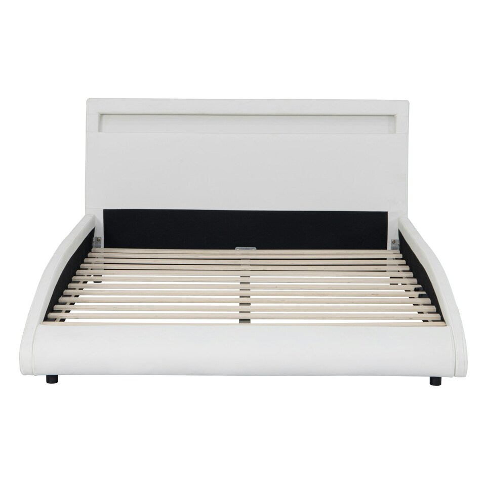 image 1 of Neptune LED Lights Headboard Gaming Style White Faux Leather Bed Frame (Double) | White | White | Double