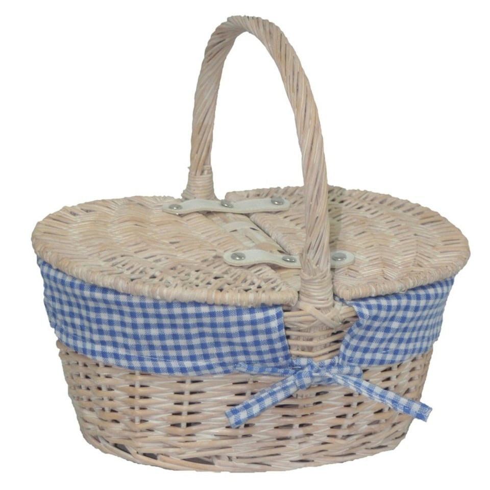 image 1 of White Wash Lidded Basket with Lining Red | Red And White Checked | One Size