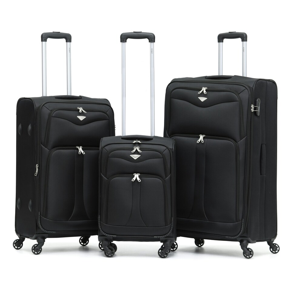 image 1 of Flight Knight Lightweight 4 Wheel 800D Soft Case Suitcases Anti Crack Cabin & Hold Luggage Options 100 Airlines Approved - Including easyJet, BA & Many More! Black | Black | Large