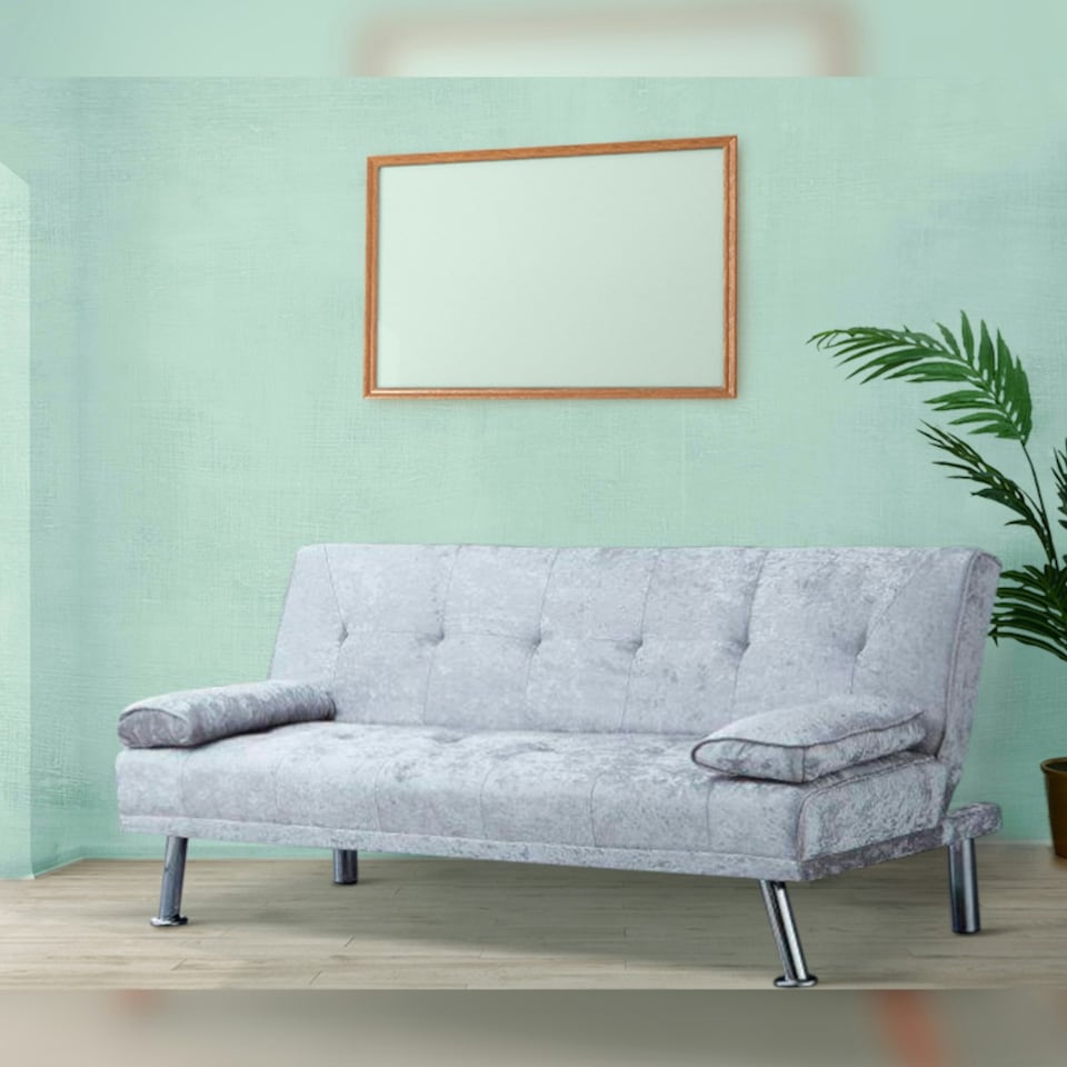image 1 of Crush Velvet Clic Clac  Luxury Sofa Bed with In Steel