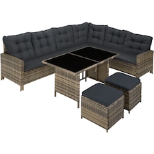 8 Seater Garden Furniture Set Barletta with Cushions, Footstools and Table | Brown | nature/dark grey | 1