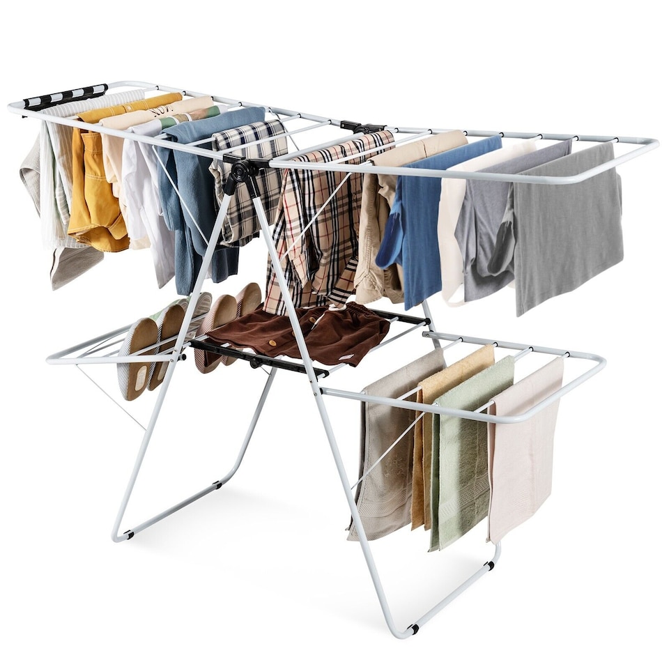 image 1 of COSTWAY Foldable 2 Level Clothes Drying Rack Garment Drying Hanger Height Adjustable