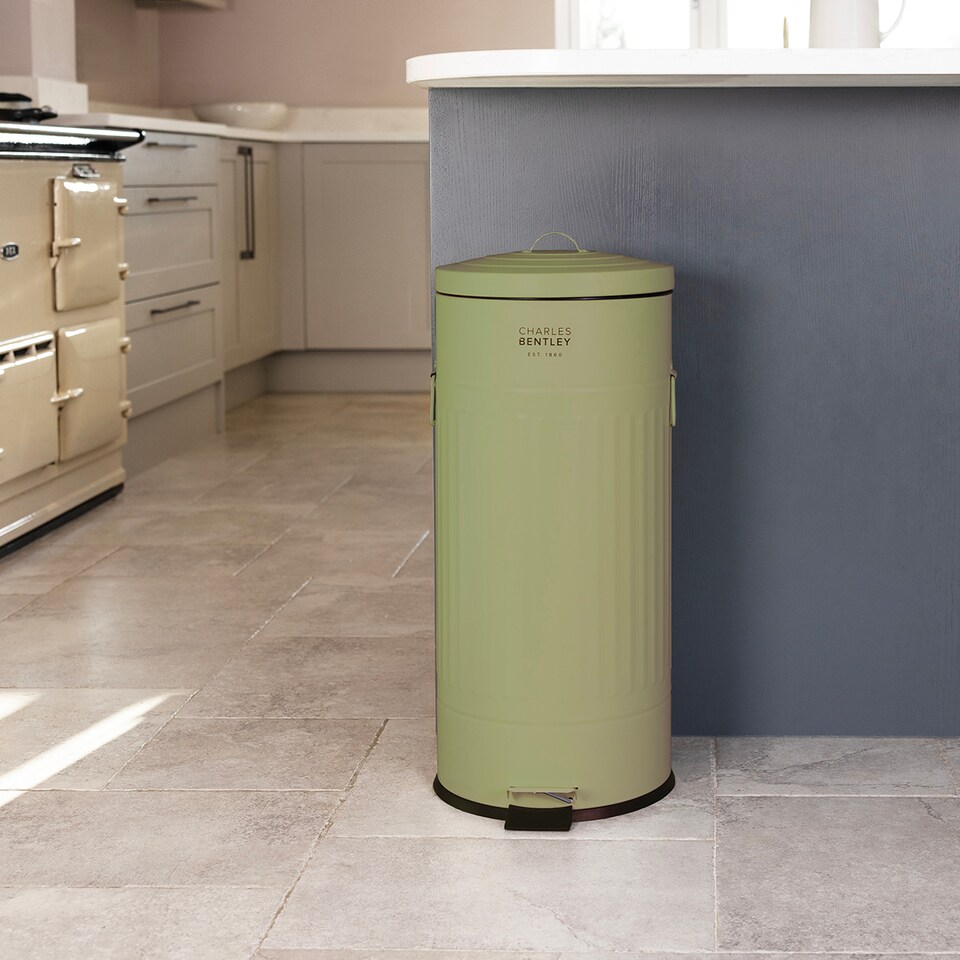 image 1 of Charles Bentley 30L Retro Kitchen Pedal Bin Sage Green
