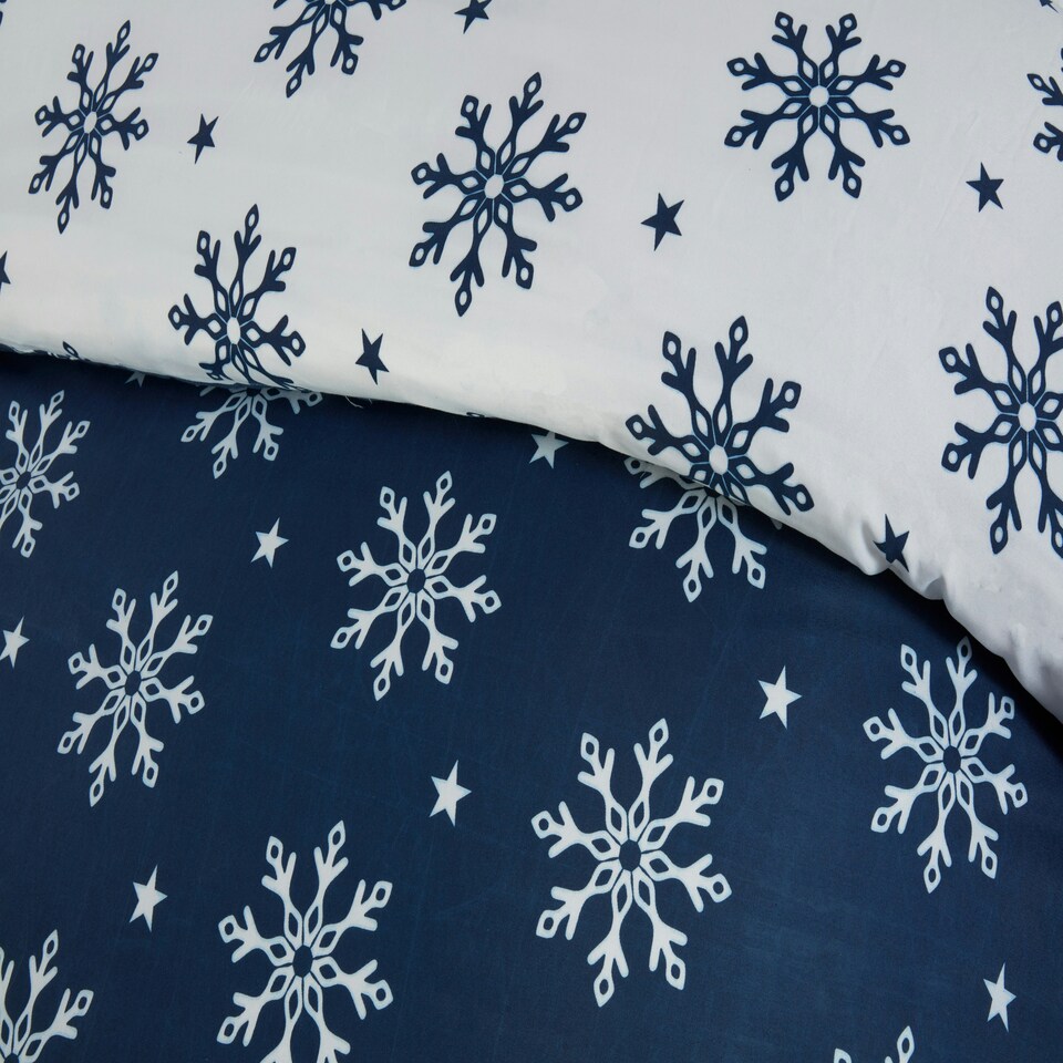 image 1 of Snowflake Reversible Microfibre Fabric Complete Duvet Cover Set with Pillowcase and Fitted Sheet (Blue) Blue | Single