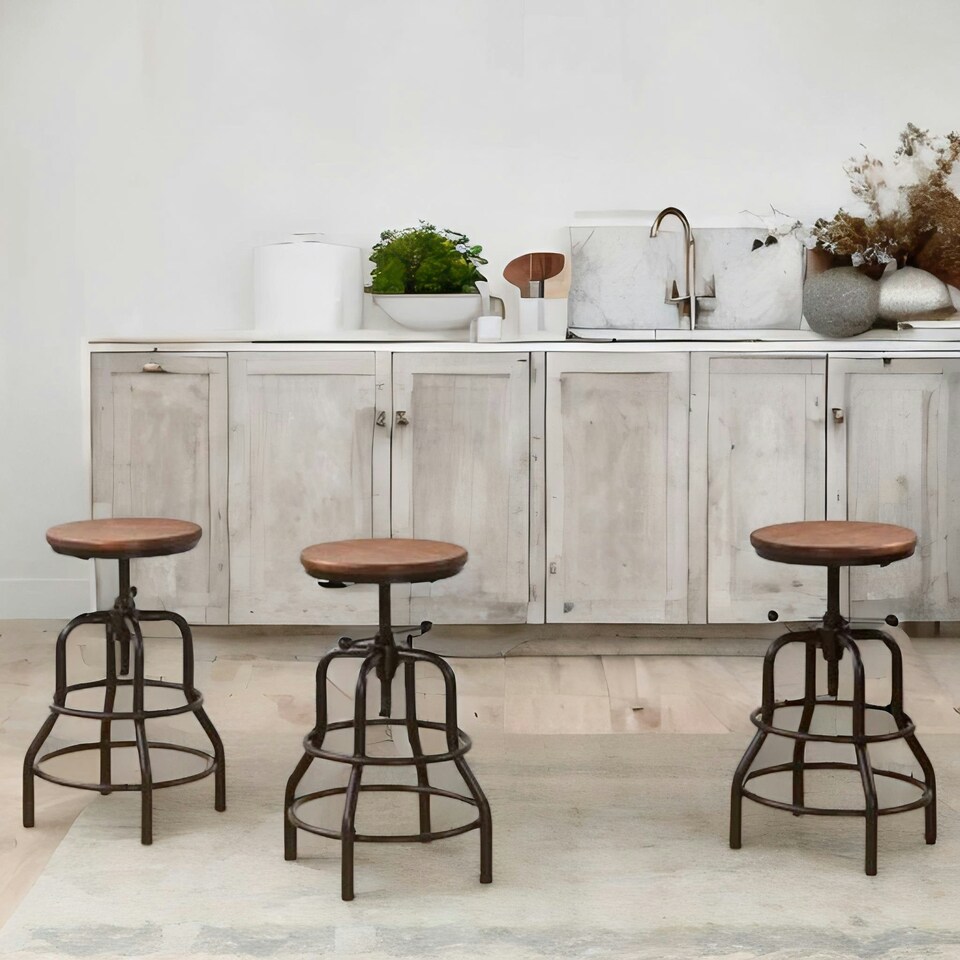 image 1 of Industrial Adjustable Height Retro Bar Stool Brown Brown