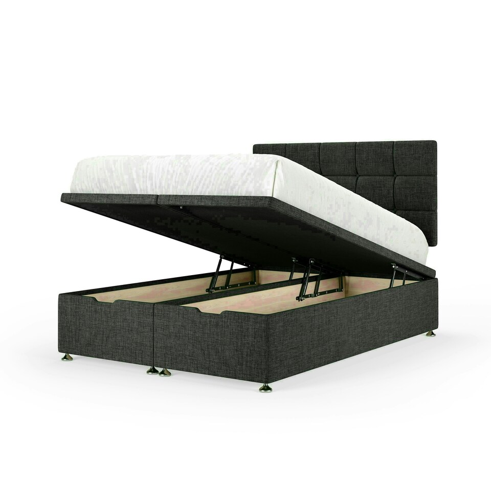 Charcoal Linen Ottoman Base and Pearl Headboard King Size N/A
