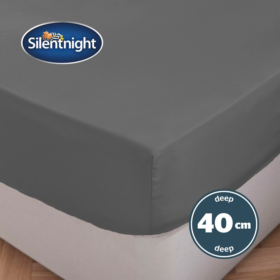 image 1 of Silentnight Pure Cotton Fitted Sheet, Extra Deep, 40 cm, Charcoal Grey, Double