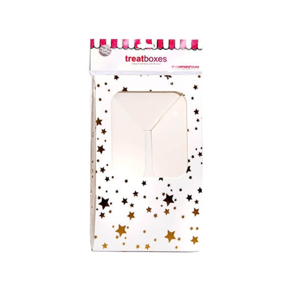image 1 of Anniversary House Gold Star Square Treat Boxes with Window Pack of 2