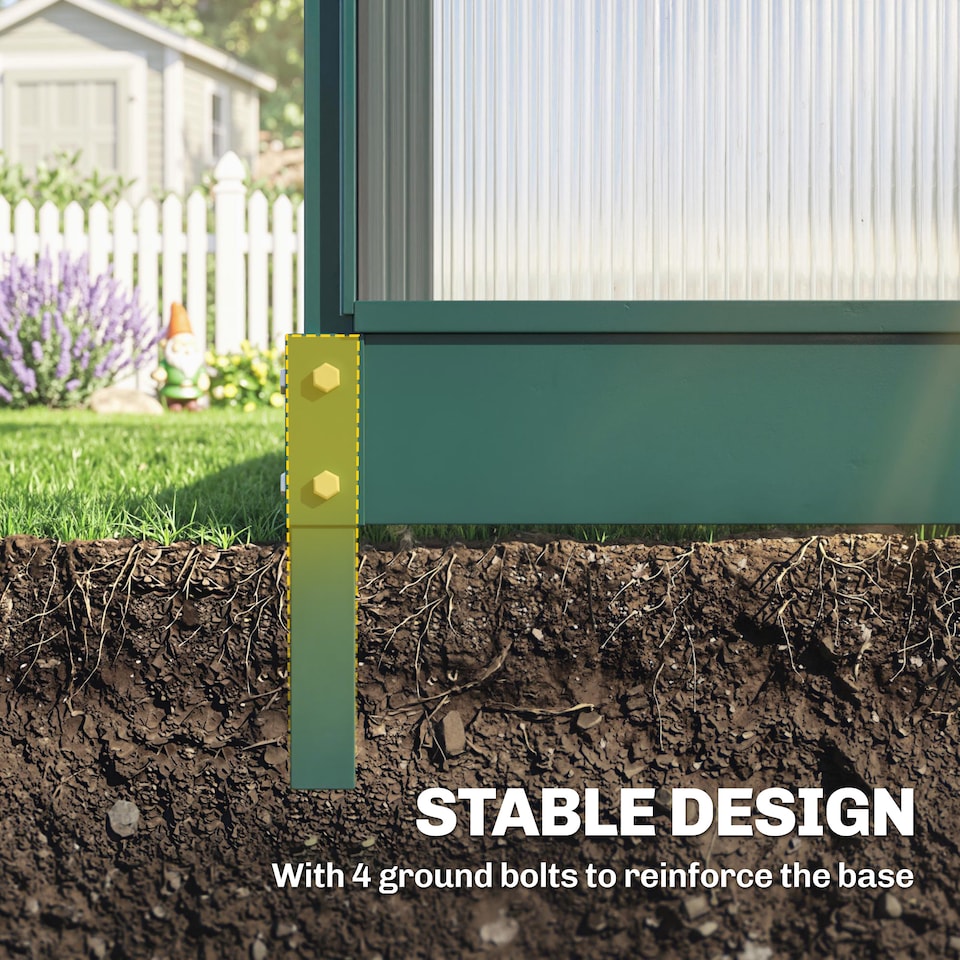 image 1 of Outsunny 6x8ft Walk-In Polycarbonate Greenhouse Plant Grow Galvanized Aluminium | Green | Dark Green | 190x252x201cm
