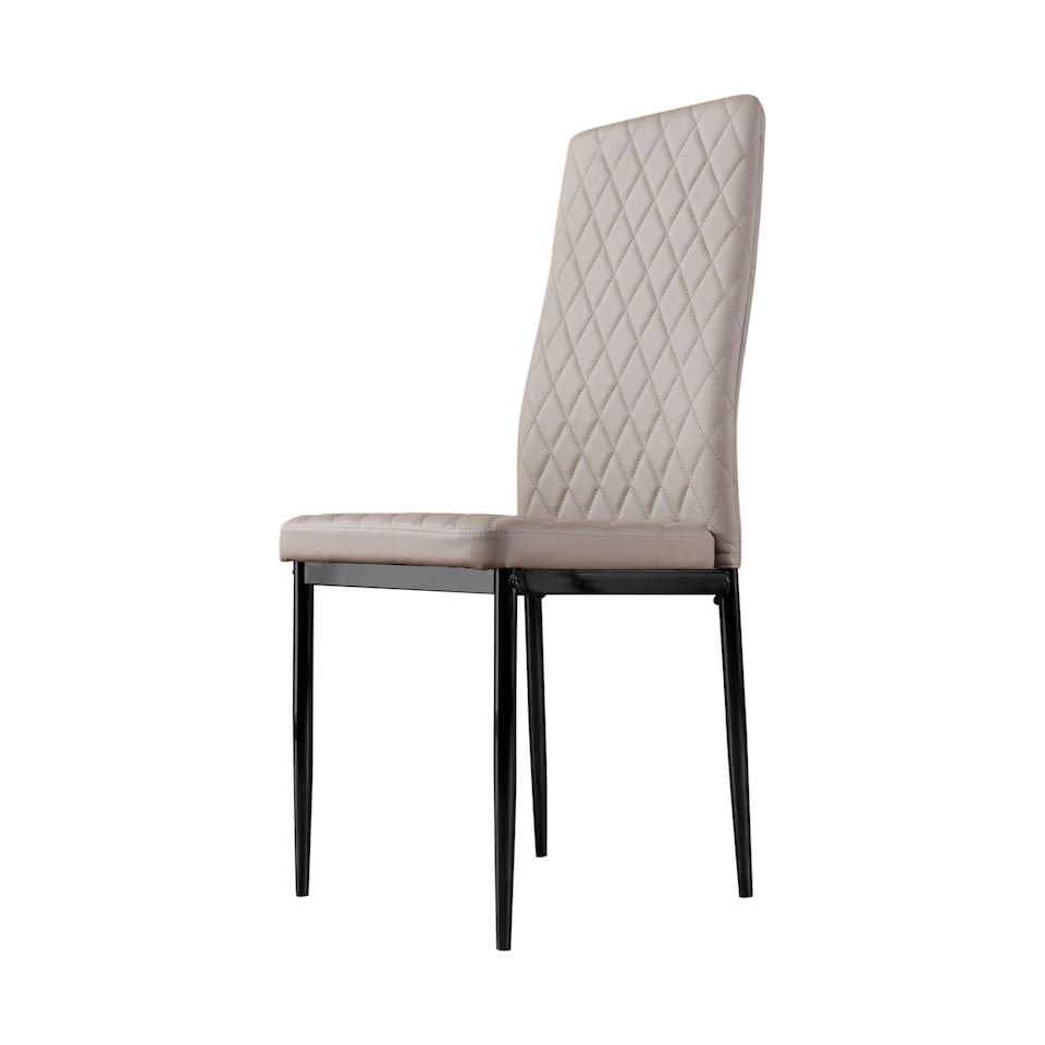 image 1 of Furniturebox 4x Milan Black Leg Cappuccino Hatched Faux Leather Dining Chairs