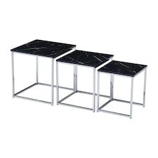 Set Of 3 Faux Marble Nesting Tables Black Grey