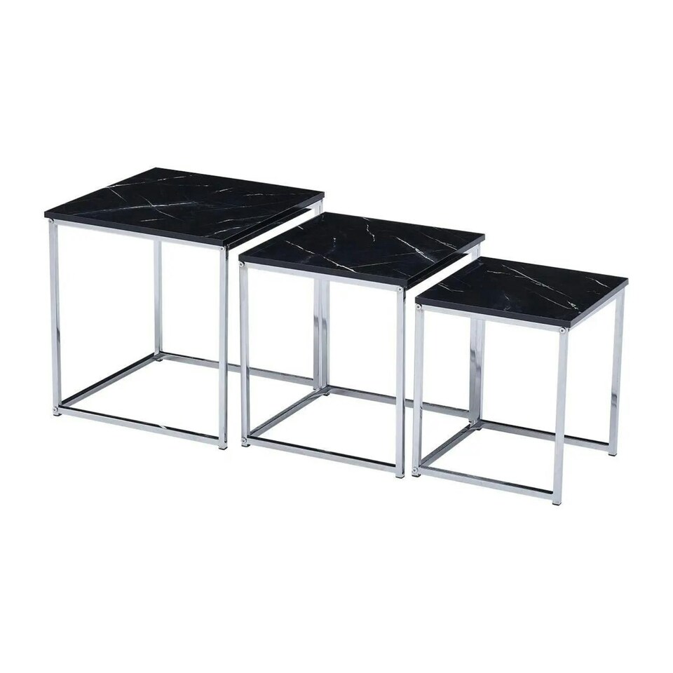 image 1 of Set Of 3 Faux Marble Nesting Tables Black Grey