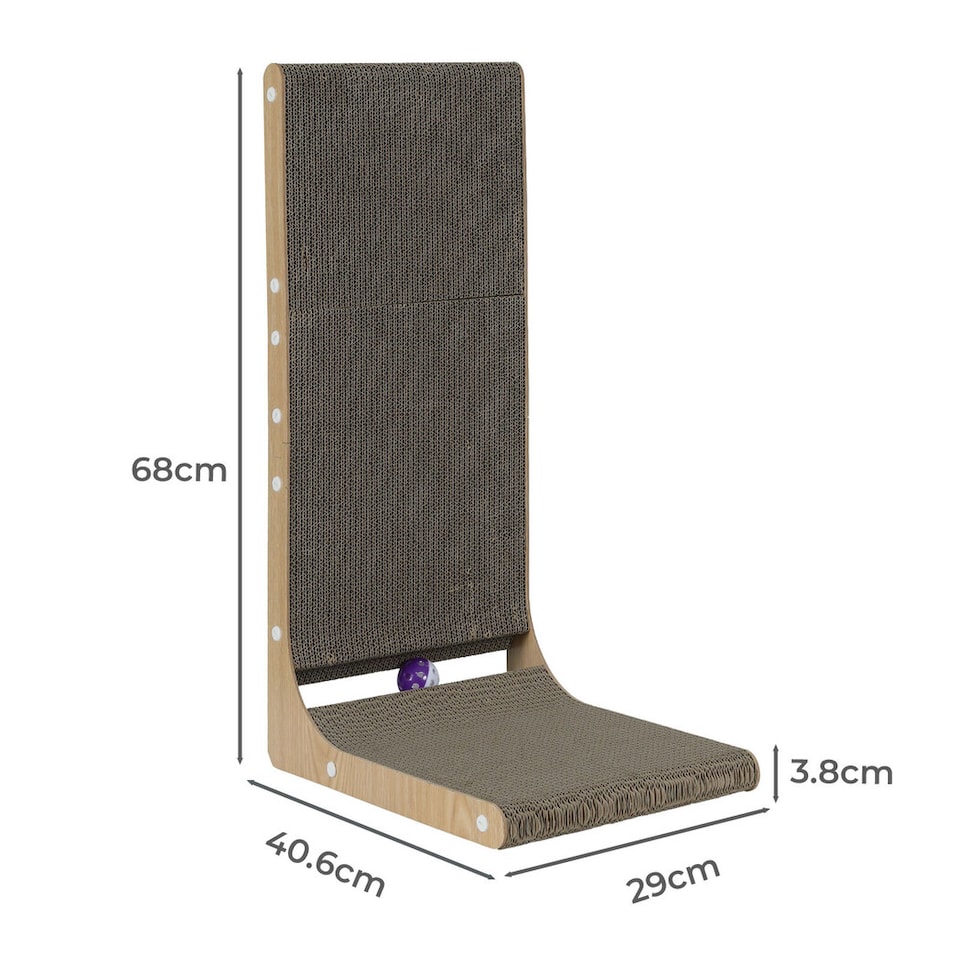 image 1 of Skylos L Shaped 68cm Cat Scratching Board with Ball Toy Wall Furniture