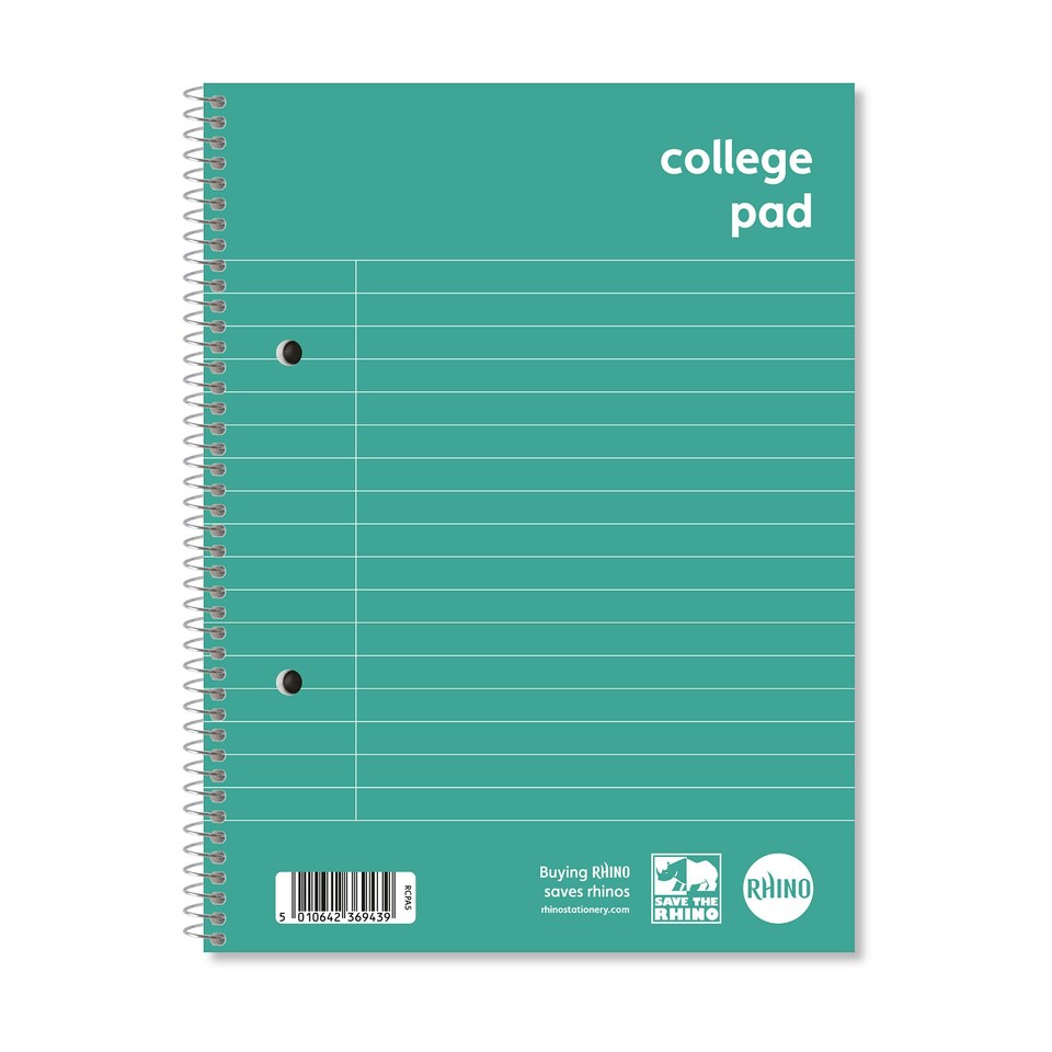 image 1 of Pack of 10 Rhino A5+ 140 Pages 8mm Lined with Margin College Pads