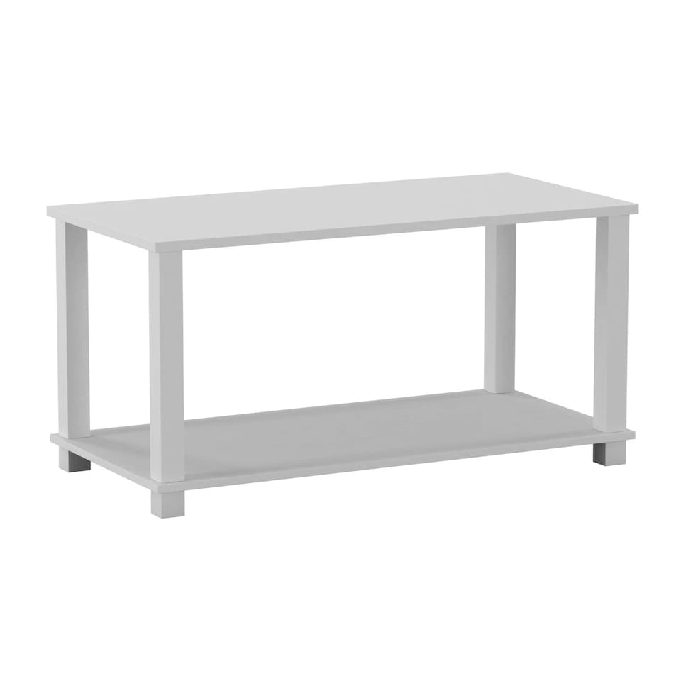 image 1 of Sandra 2 Tier Coffee Table Side Table With Shelf TV Stand Minimalist Style 83cm | Multi | White
