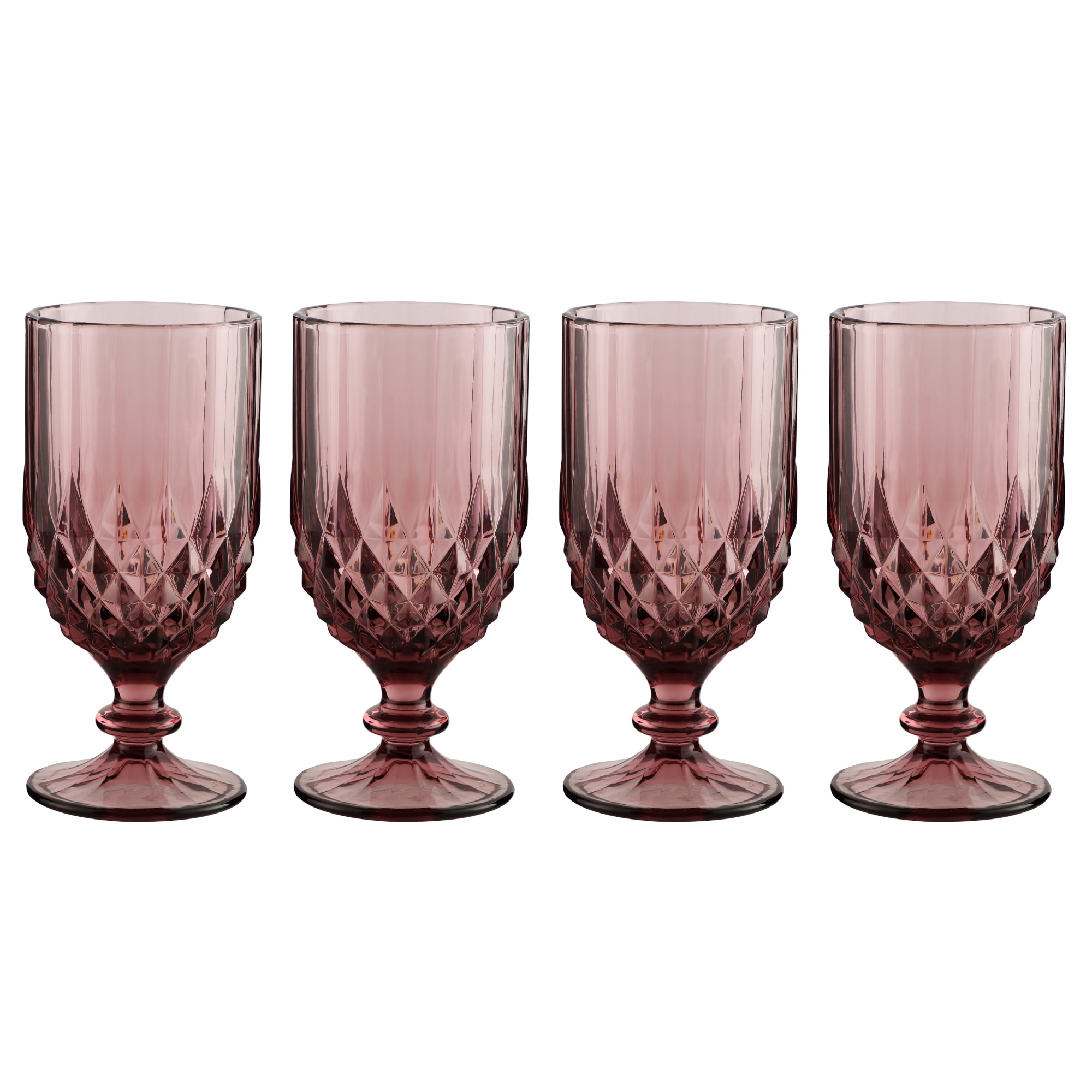 Dibor Set of 4 Diamond Embossed Pink Wine Goblets - Christmas Table Glassware Gift | Size: 4 Pack