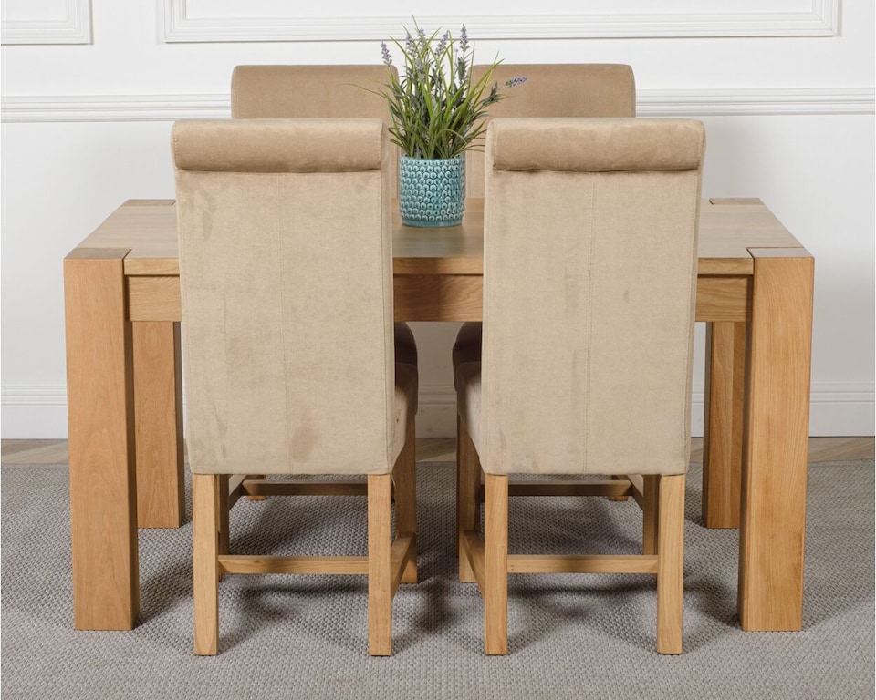image 1 of Kuba 150 x 85 cm Medium Oak Dining Table and 4 Washington Fabric Chairs | Brown | Beige